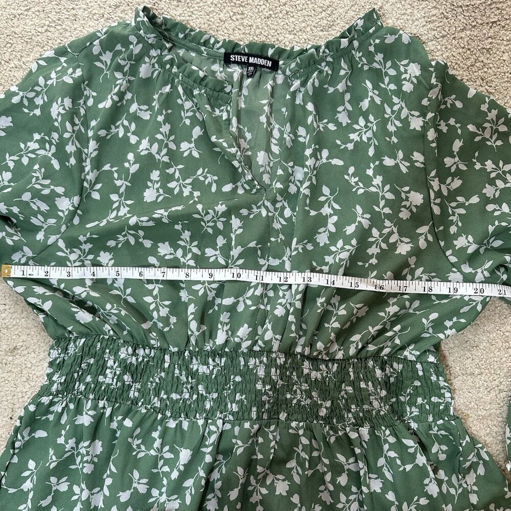 Steve Madden Dress Women’s Size XL Green Floral Print Midi Ruffle Stretch Waist - Picture 11 of 14